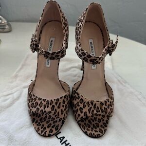 Manolo Blahnik Open Toe Animal Print  Strappy Heels Size 38
